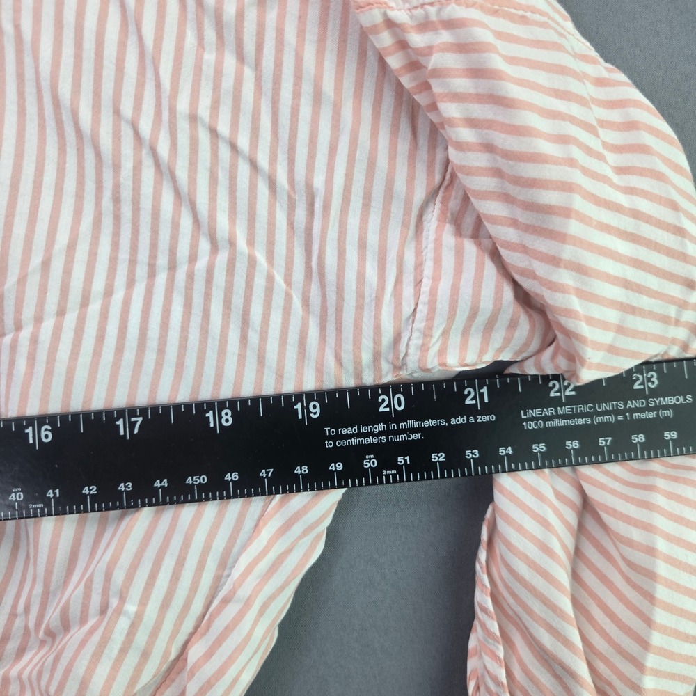 Forever 21 Blouse Cold Shoulder Cropped Striped S Pink White Button Up Tie Slv - Picture 6 of 7